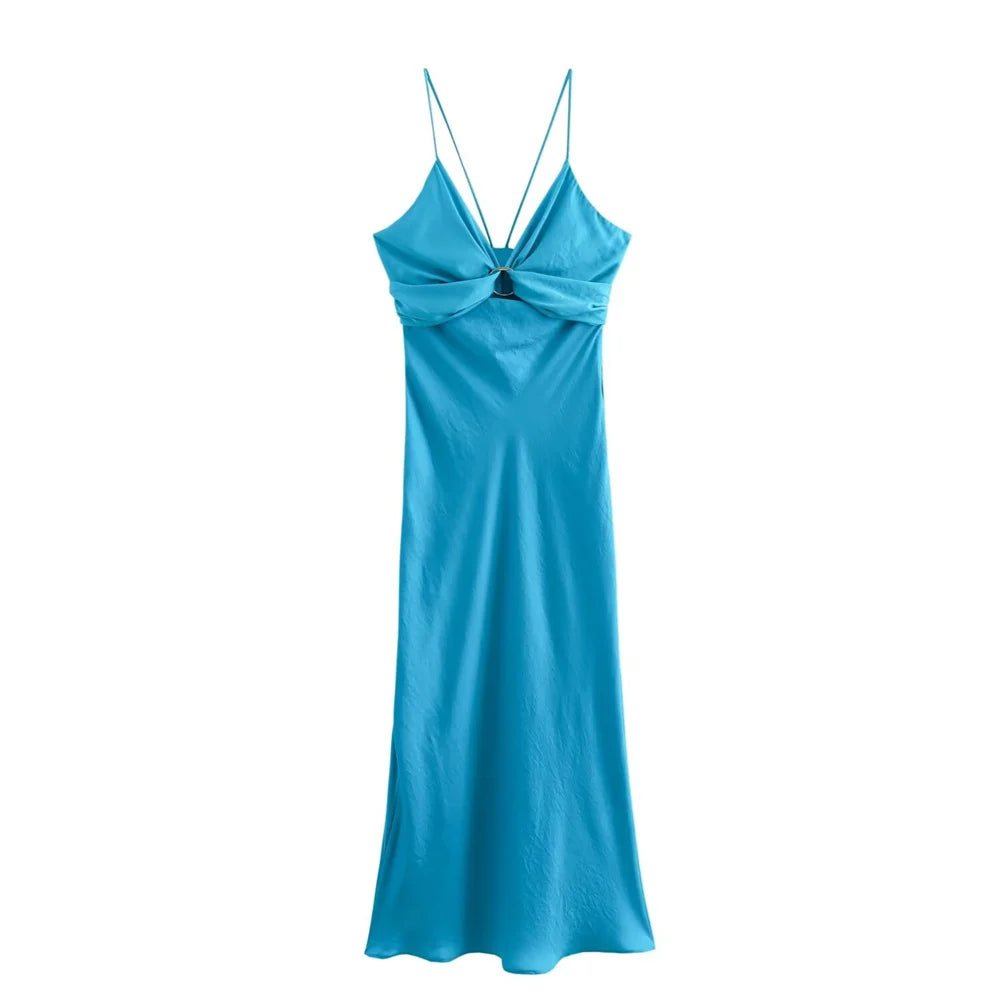 Retro Silk Satin Midi Dress